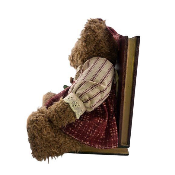 VTG Teddy Bear Bookends Plush Nursery Cottagecore Decor Wooden Base Boyds - Picture 8 of 11